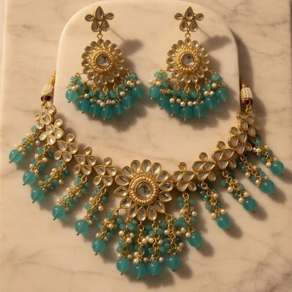Aqua Bloom Kundan Necklace Set