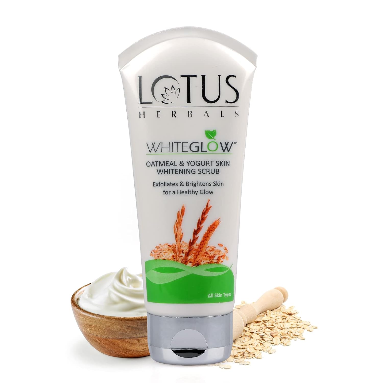 Lotus Herbals White Glow Oatmeal & Yogurt Skin Whitening Scrub, 100g | Exfoliates & Brightens Skin for a Healthy Glow