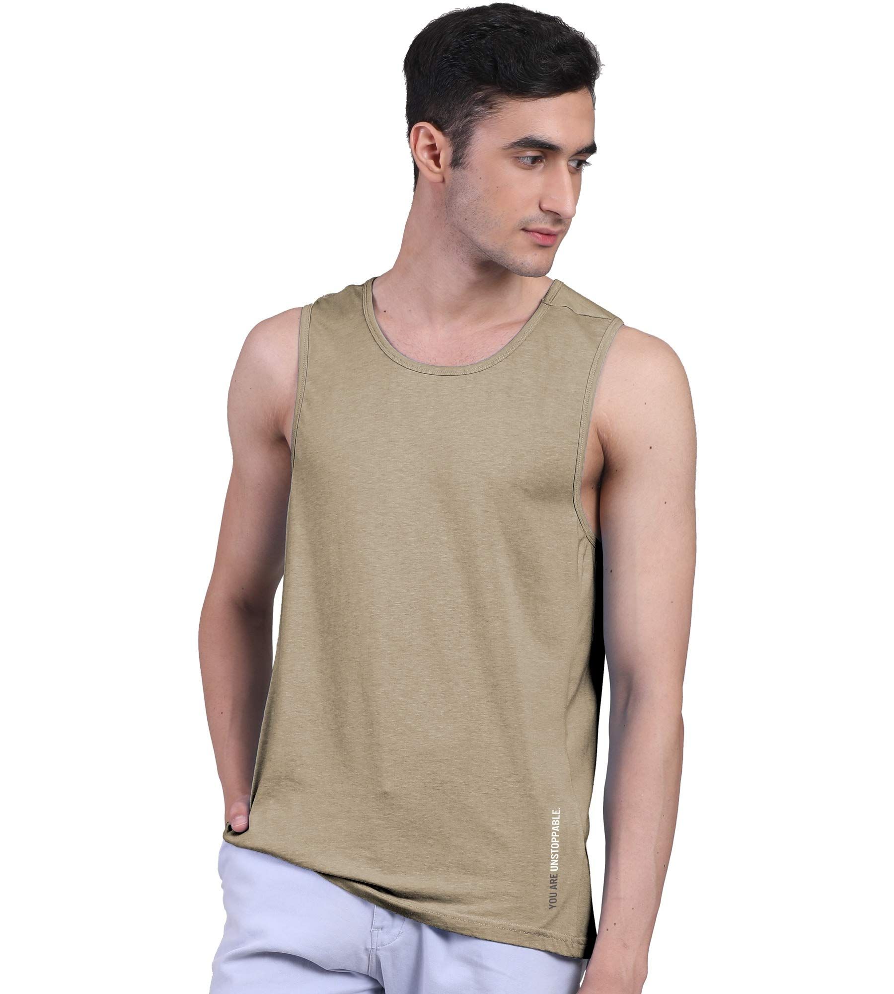 Freecultr Men's Twin Skin Bamboo Active Vest, Anti Microbial, Anti Odor, Breath tech Super Soft -  Pack of 1-Sand