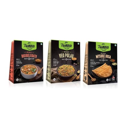 Trumillets Ready to Cook Mysore Dosa 250g, Bisibelebath 200g and Veg Pulao 200g (Pack of 3)