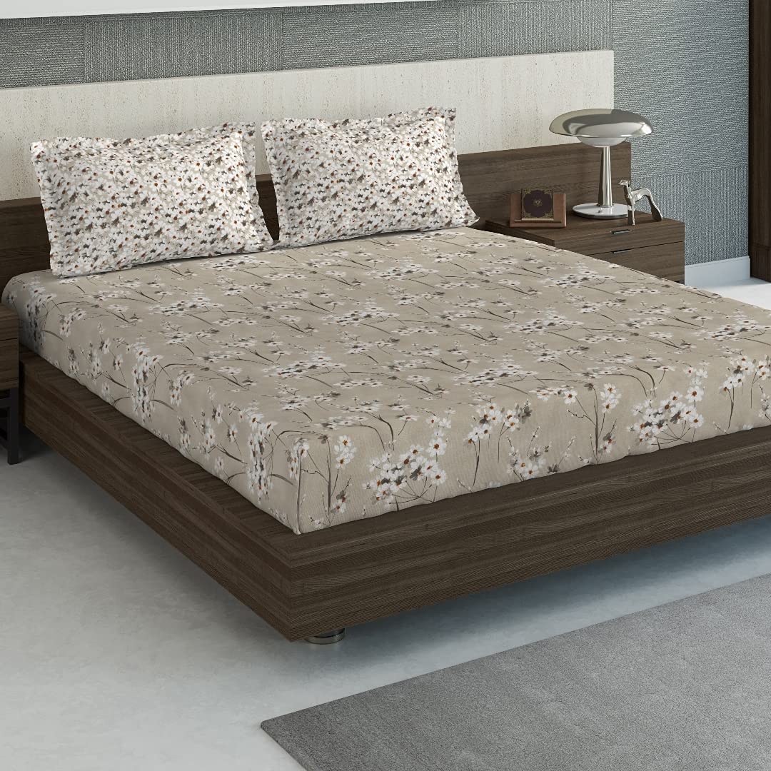 DDECOR - Evita Collection 100% Cotton Classical Pattern 115TC Super King Bedcover |274 CM X 274 CM| with 2 pillow Covers - Beige