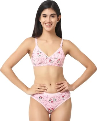 Women's Cotton Blend Non-Padded Wire-Free Bra & Panty Set | Daily Wear Lingerie Set
