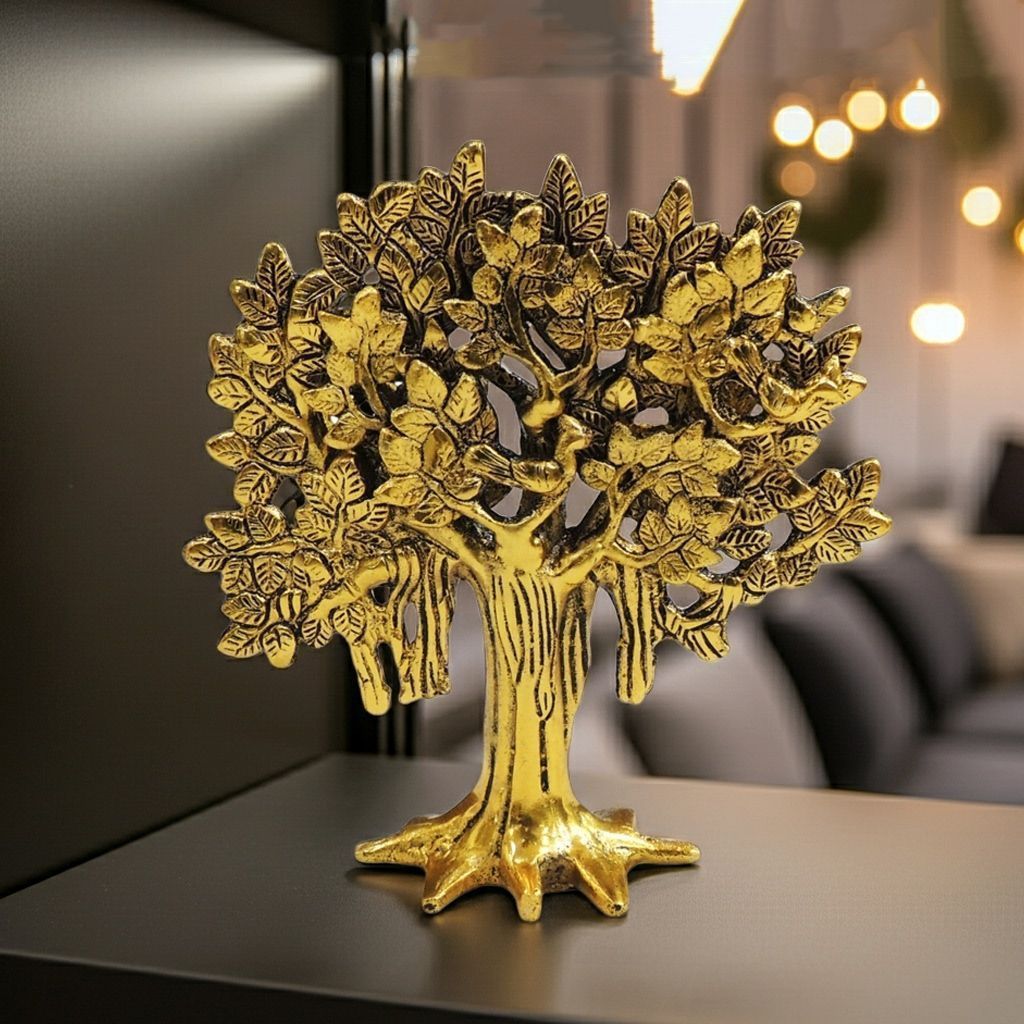 Aluminium Kalpavriksha Tree Statue | Vastu Home Decor, Height : 8 Inch (ASMAS534 G)