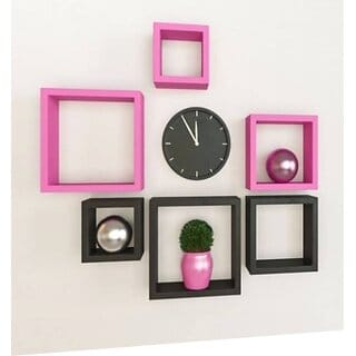 Onlinecraft Wooden Book Rack Shelf Wooden Wall Shelf (Number Of Shelves - 6, Black, Pink, Multicolor)