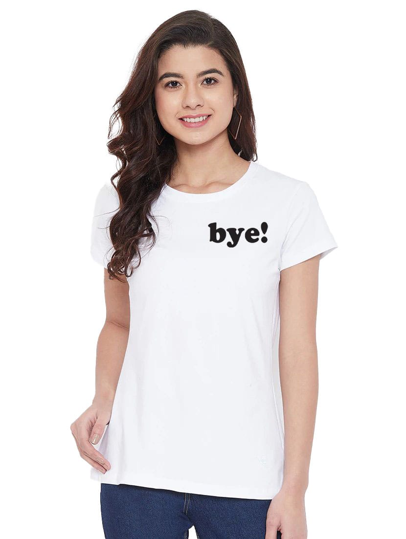 Women's Cotton Blend Bye Printed T-Shirt M (White)