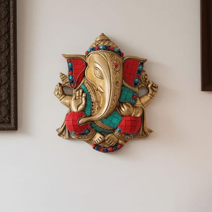 Brass Wall Hanging Showpiece Ganesh With Stone Finish (BSMAS794 B) Brass Wall Hanging Showpiece Ganesh With Stone Finish (BSMAS794 B)