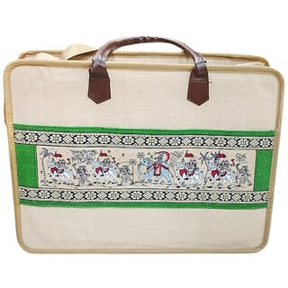 Handcrafted Cotton Canvas Laptop Office Bag with Traditional Indian Folk Art Print Eco-Friendly Handbag for Men Wome