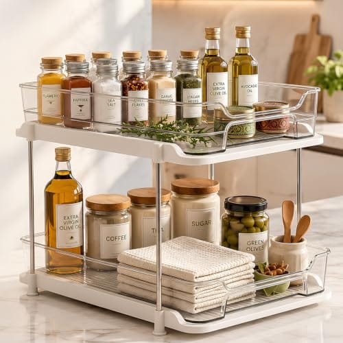 Satpurush 2 Tier Kitchen Organizer Rack for Countertop, Space Saving Multipurpose Organiser with Transparent