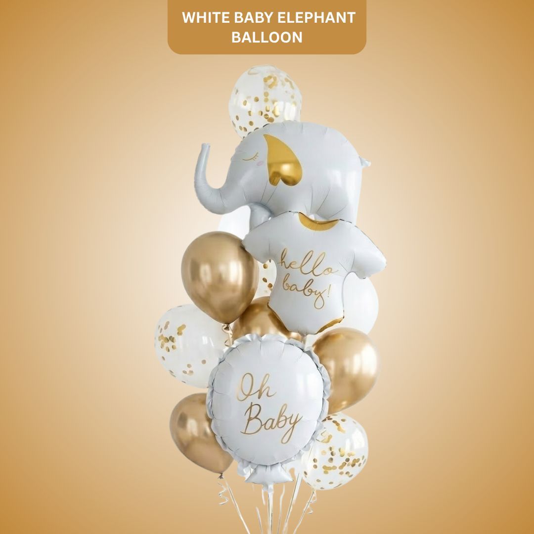 Hello Baby White Elephant Baby Shower Balloon Set - 13PC
