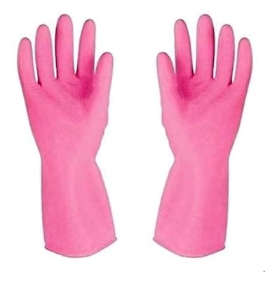 Aabha Reusable Rubber Hand Gloves for Washing/Cleaning Kitchen and Garden- Pair of 2 (Pink)