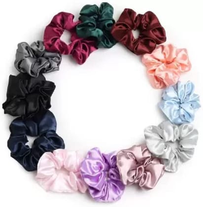 Elecsera Satin Scrunchies for Women, Girls - Set of 12 Quality Rubber Band (Multicolor)