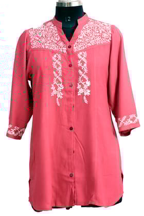 Pink Rayon Shirt with White Embroidery