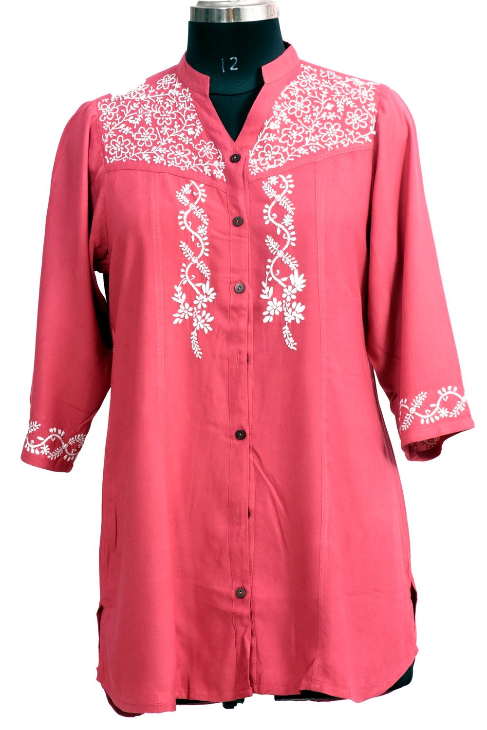 Pink Rayon Shirt with White Embroidery
