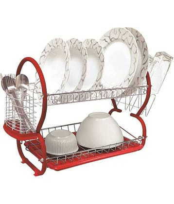 Pindia Stainless Steel Chrome 2 Tier Dish Drainer Rack Utensil Holder Multi Color