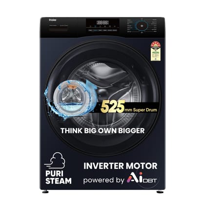 Haier 8Kg, 5 Star, Powered by AI-DBT, Ai Wash, PuriSteam with Inbuilt Heater, 525 mm Super Drum Fully Automatic Front Load Washer (EFL80-IM12IBIEBK | Black) Haier 8Kg, 5 Star, Powered by AI-DBT, Ai Wash, PuriSteam with Inbuilt Heater, 525 mm Super Drum F