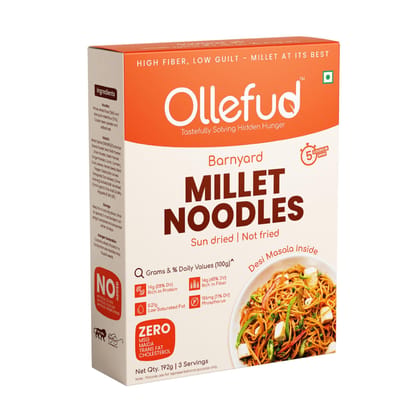 Ollefud Millet Hakka Noodles | Desi Masala | Sun Dried | No (Maida, MSG) | Protein & Fiber Rich | 192g Ollefud Millet Hakka Noodles | Desi Masala | Sun Dried | No (Maida, MSG) | Protein & Fiber Rich | 192g