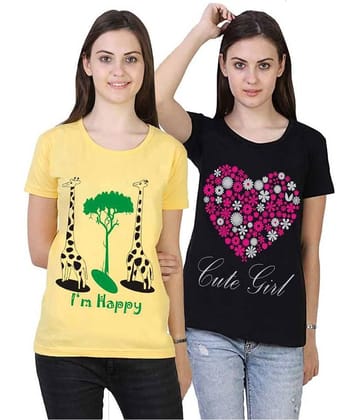 MIST N FOGG Women Cotton Regular Fit Round Neck T-Shirt ( Multi Color )