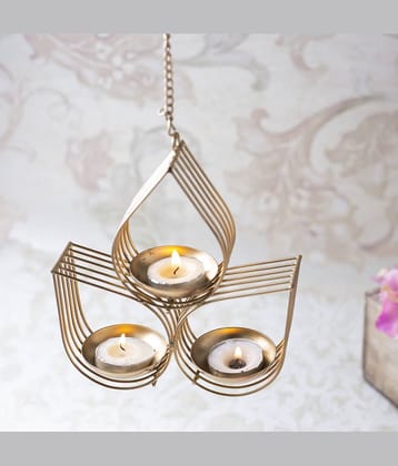 METAL MESTERY Gold Hanging Metal Tea Light Holder - Pack of 1