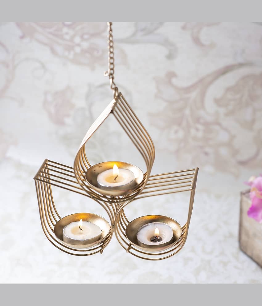 METAL MESTERY Gold Hanging Metal Tea Light Holder - Pack of 1