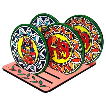 Penkraft Madhubani Painting on Round MDF Tea Coasters with Stand DIY Kit | Free Video Tutorial Penkraft Madhubani Painting on Round MDF Tea Coasters with Stand DIY Kit | Free Video Tutorial