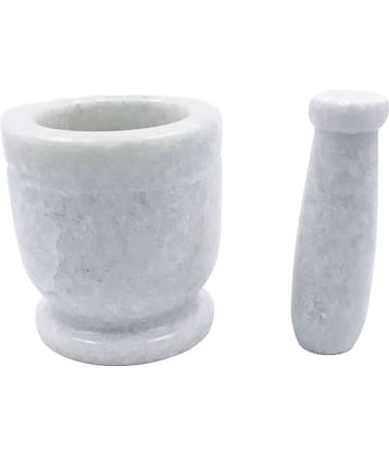 KRAFT CLOUDS Off White Marble Mortar & Pestel ( Pack of 1 )