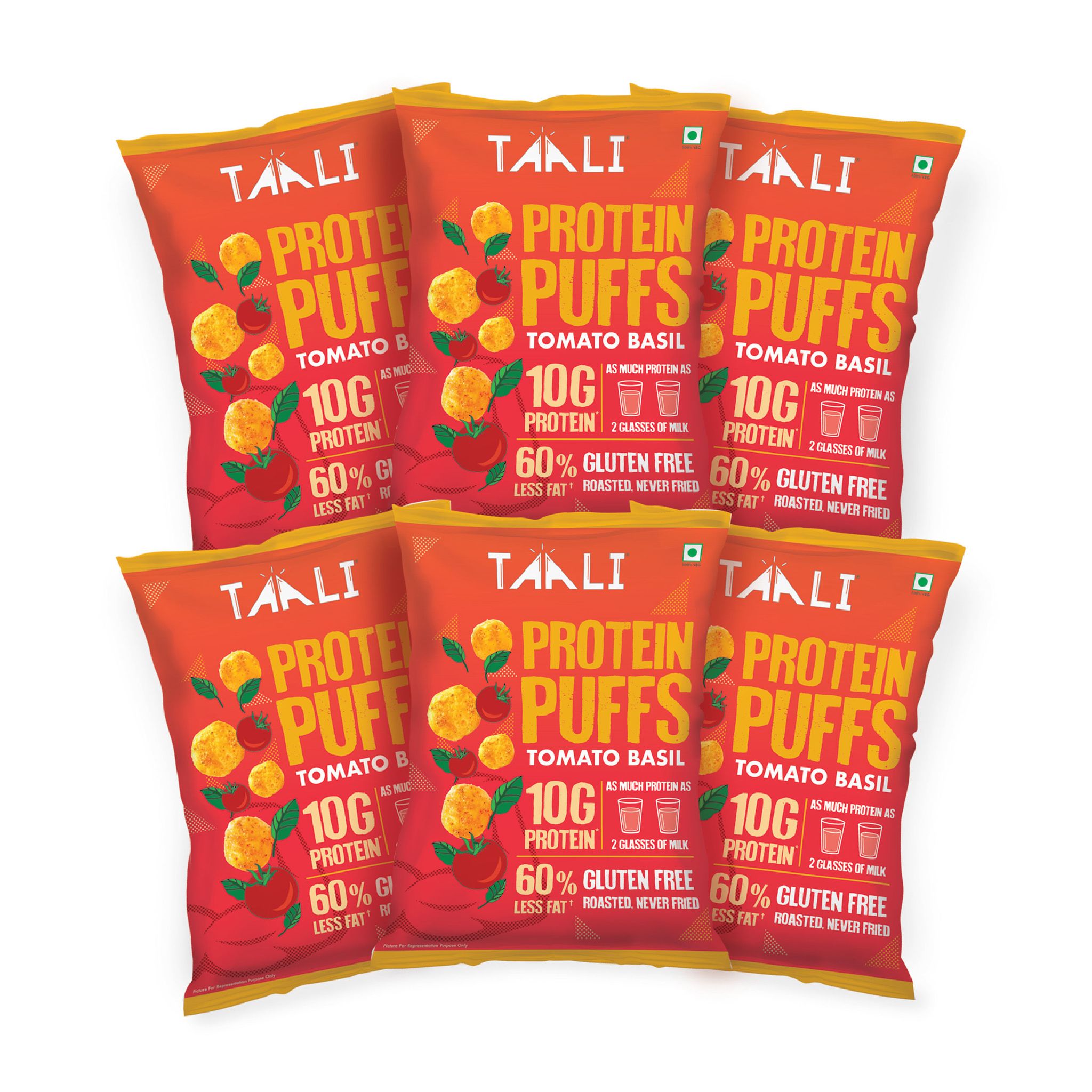 Taali Protein Puffs With Tomato Basil, 60 gm Each - Pack of 6