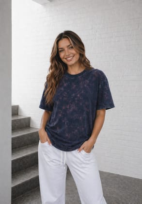 Hue Nox Women's Navy Plain Oversized T-Shirt