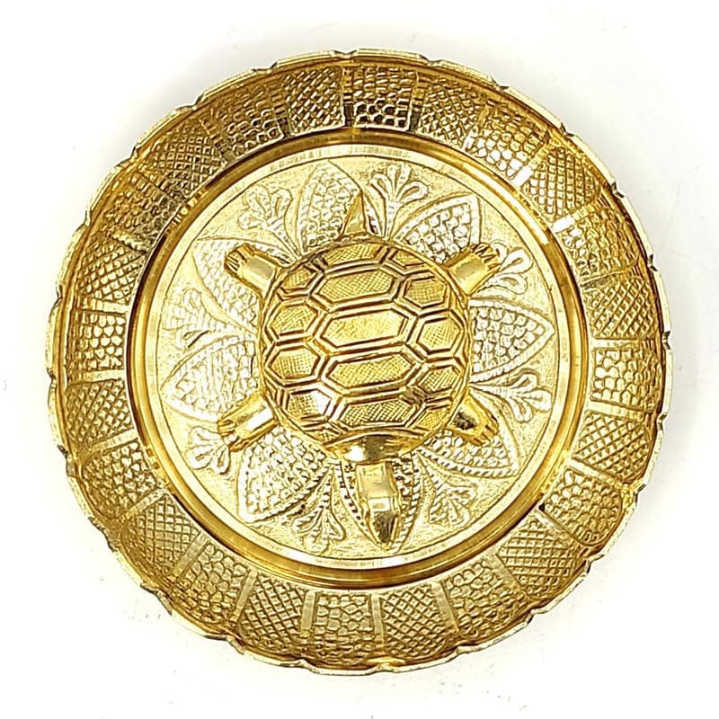 Gold Vastu Feng Shui Pure Brass Tortoise With Plate For Career Opportunities And Good Luck Brass Turtle Metal Kachua Plate Handicraft Decor Gift Items For Home & Office.
