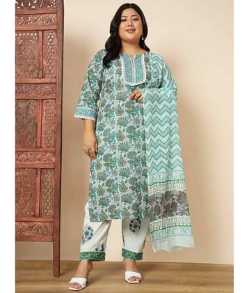Vbuyz Cotton Printed Kurti With Pants Women's Stitched Salwar Suit - Turquoise ( Pack of 1 )