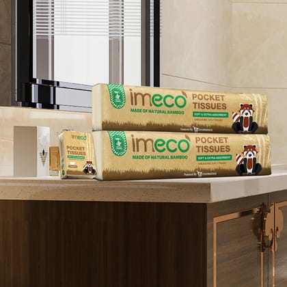 Imeco Ultra-Soft Bamboo Pocket Tissues (100 Pulls, Pack of 2) | Natural Unbleached & Hypoallergenic | Everyday Use & Travel