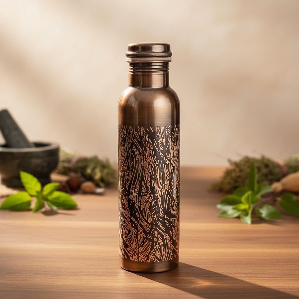 Copper Bottle Antique Style – Premium Ayurvedic Health Drinking Bottle, Height : 11 Inch (BCMAS195 B)