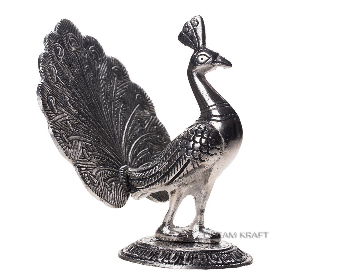 DreamKraft White Metal Dancing Peacock Showpiece idol For Home Decor and Gift