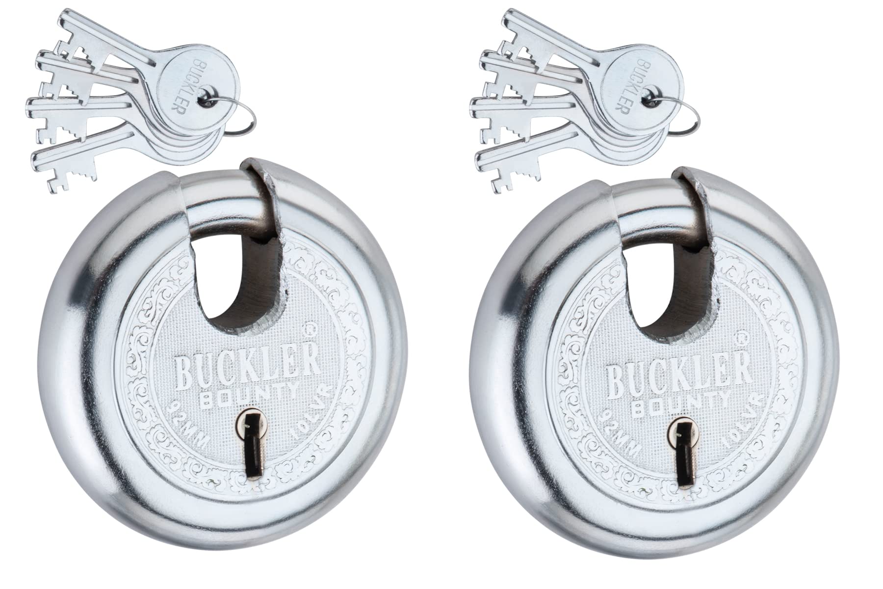 BUCKLER Bounty Heavy Duty Shutter Lock Main Door, Main Gate, Office, Home, Go-Downs for Extra Security (Iron-Steel, 92MM, 10 Levers with 4 Unique Keys 2 Piece)