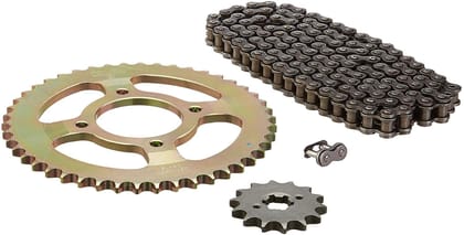 Uno Minda CH-2021 Quadra Rivet Chain & Alloy Steel Hardened Sprockets Chain & Sprocket Kit - R428H SIZE-130L / 14T / 46T(4H) for TVS Apache 180 CC