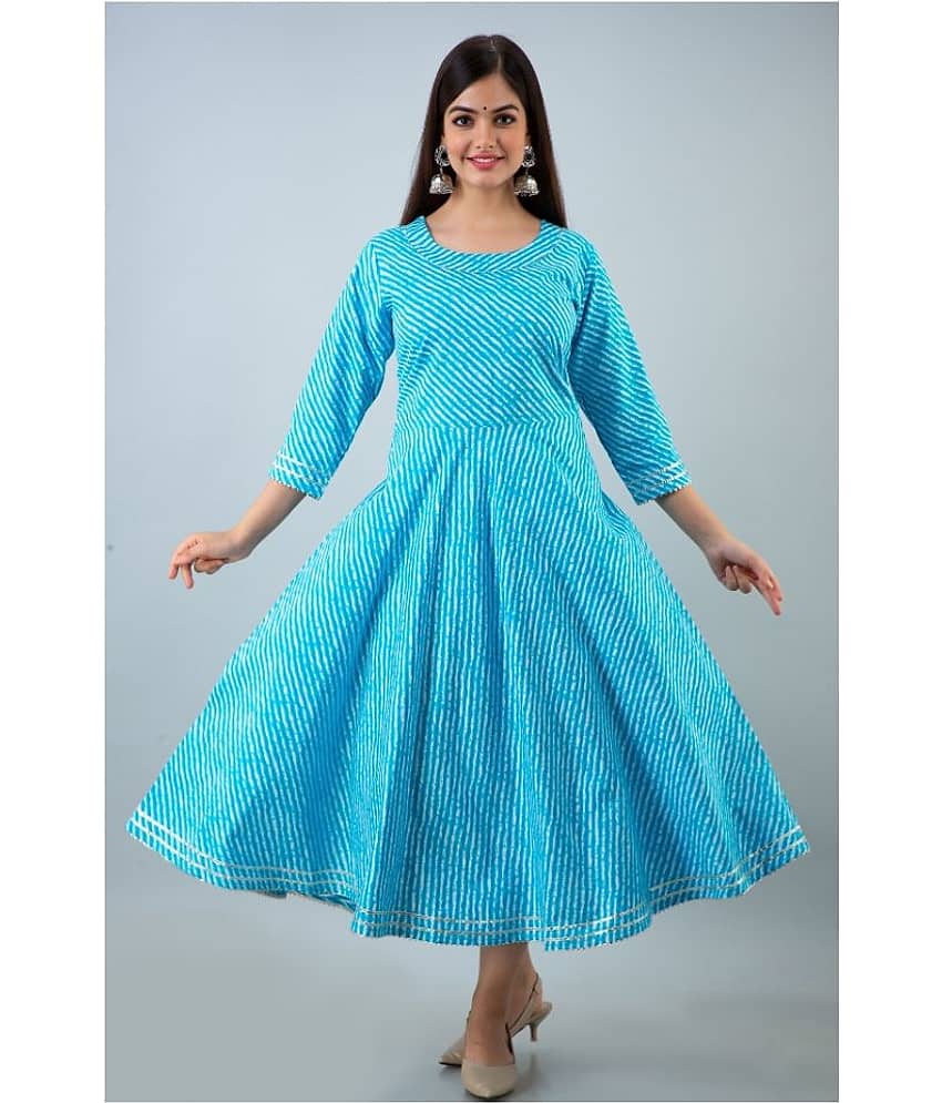 Lee Moda - Turquoise Cotton Women's Flared Kurti ( Pack of 1 )