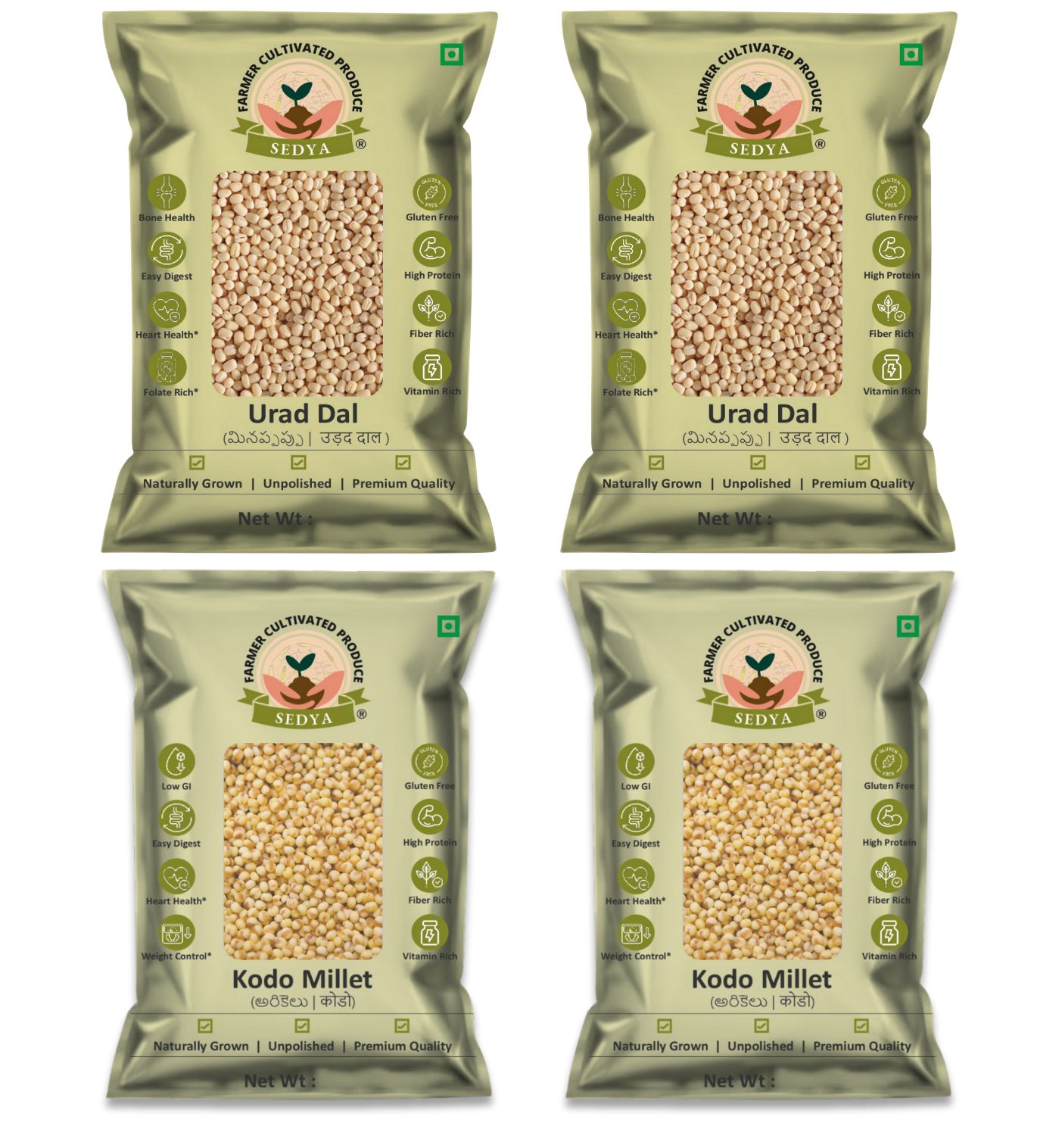 Sedya Premium Urad Dal & Kodo Millet Combo | Unpolished, Protein & Fiber Rich | 2kg (1kg Each)