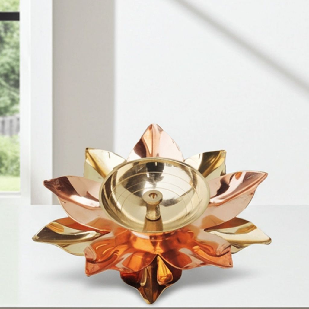 Brass & Copper Deepak, Oil Lamp  - Dual Metal Deepak for Puja D�cor, Height : 1.5 Inch (ZMAS124 A)