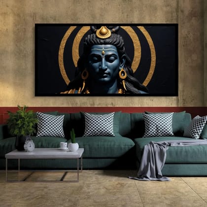 Luminary Eternal Resonance – Contemporary Shiva Halo Museum-Quality Cotton Canvas Art for Living Room Décor | Frame Size (127 X 69 Cm) | Frame Type (Black) | 5-Year Warranty
