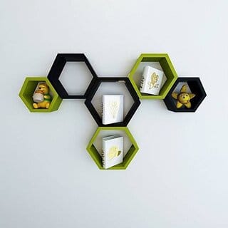 Onlinecrafts Wooden Wall Shelf Wooden Wall Shelf (Number Of Shelves - 6, Green, Black)