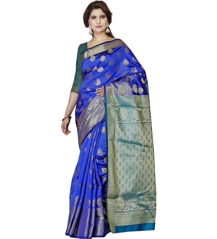 Women's Jacquard Woven Saree With Unstitched Blouse 5.5Mtr (Blue)-PID54539