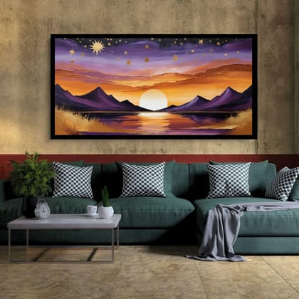 Luminary Majestic Mountain Peaks – Scenic Nature Landscape Painting on Museum-Quality Cotton Canvas Modern Home Décor | Frame Size (127 X 69 Cm) | Frame Type (Black) | 5-Year Warranty