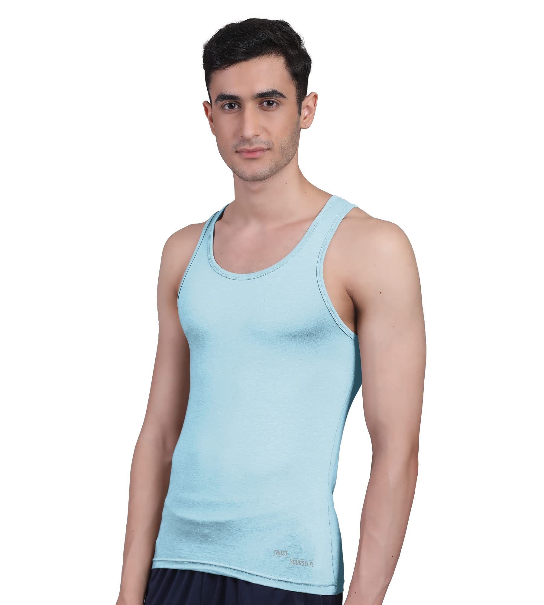 Freecultr Vest for Men | Bamboo Sleeveless, Super Soft Round Neck Gym Comfort Vest | Workout Regular Fit Innerwear | Breathable Sando with Long Hemline  Pack of 1-Chalk Blue