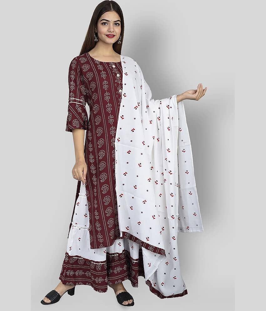 Lee Moda - Maroon Straight Rayon Women's Stitched Salwar Suit ( Pack of 1 )