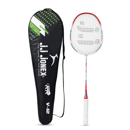 JJ Jonex v-12 Badminton Racket Aluminium Badminton Racket with Full Cover | One-Piece Frame, PVC Foam Embossed Grip for Comfortable Feel, Balanced Swing Weight for Power & Control JJ Jonex v-12 Badminton Racket Aluminium Badminton Racket with Full Cover | One-Piece Frame, PVC Foam Embossed Grip for Comfortable Feel, Balanced Swing Weight for Power & Control