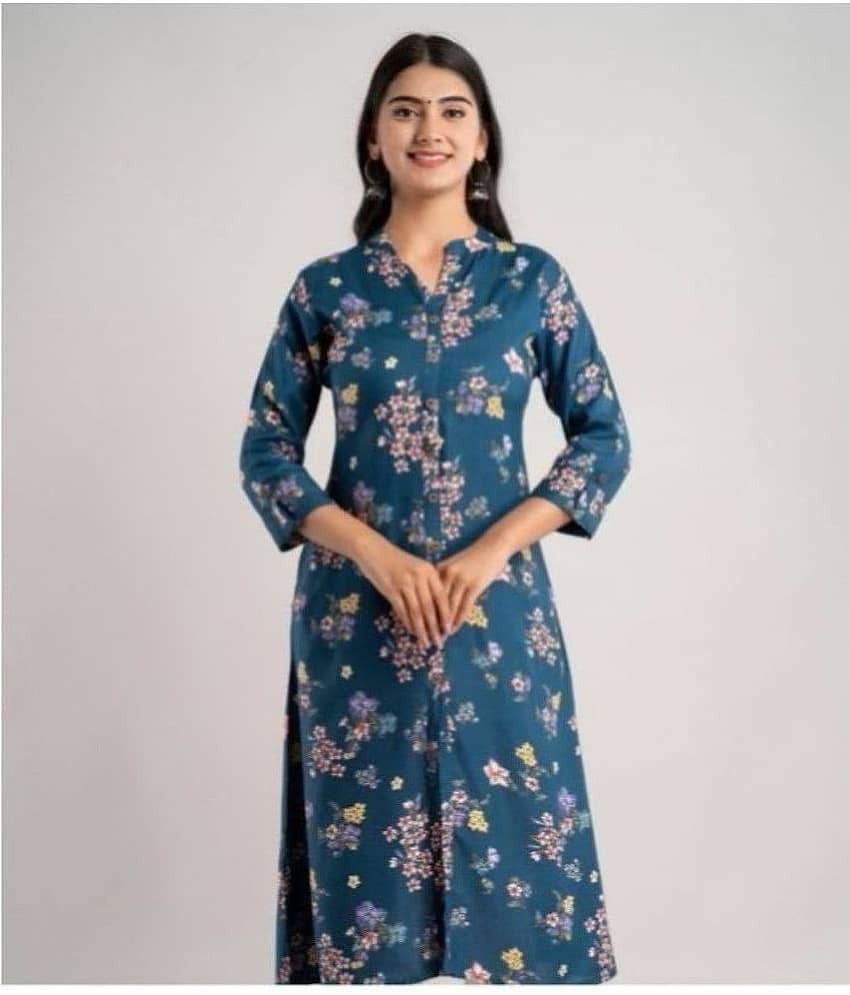 MAUKA - Blue Rayon Women's Front Slit Kurti ( Pack of 1 )