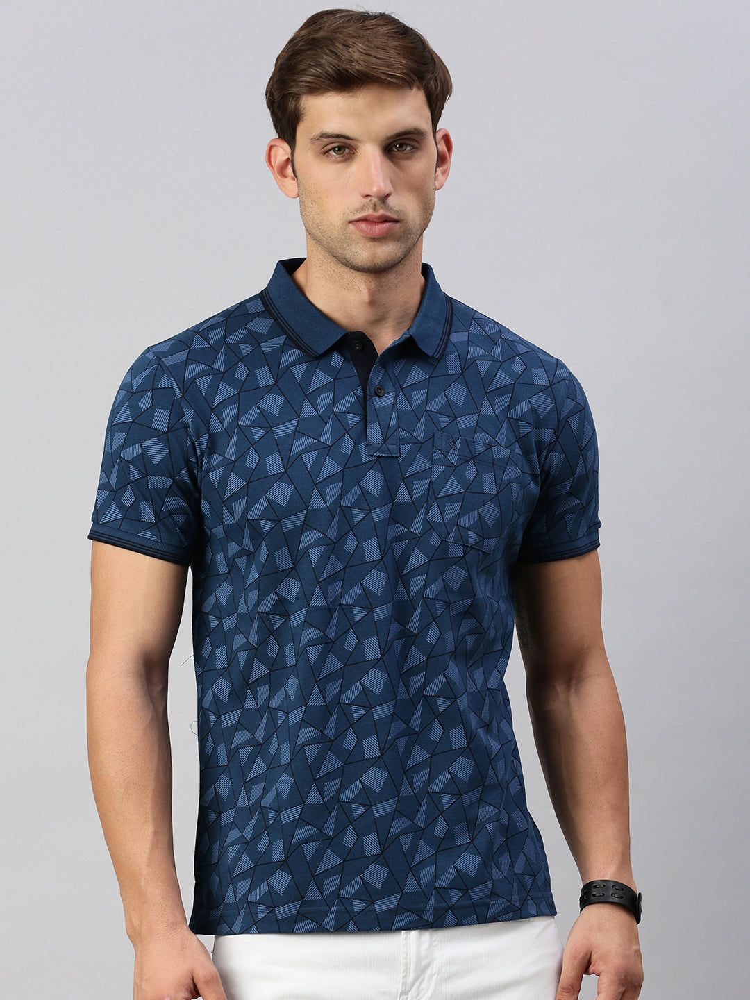Classic Polo Men's Printed Navy Cotton Slim Fit Half Sleeve T-Shirt | BEAU - 260 A SF P