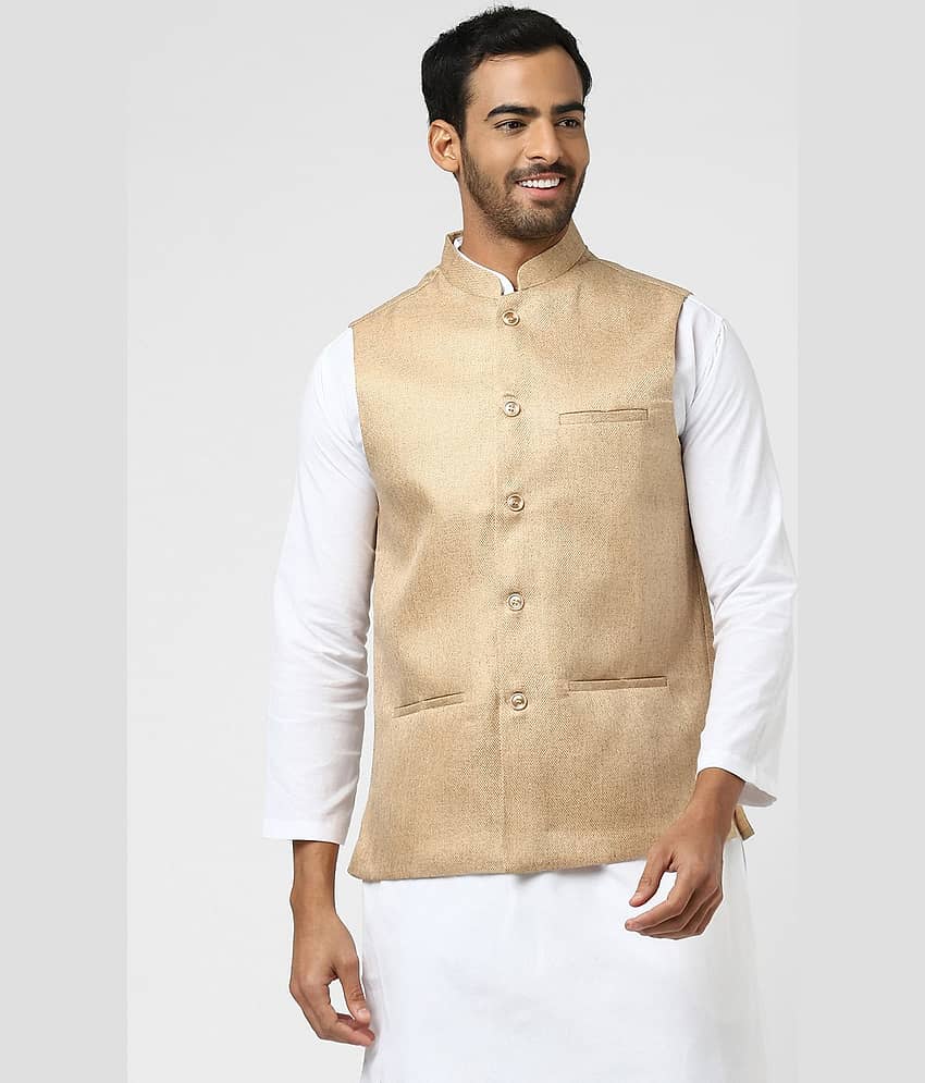 DESHBANDHU DBK Cream Jute Nehru Jacket Single Pack
