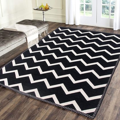 RADECOR Zig Zag Design Sleek and Spacious Rectangular Chenille Carpet with Binding | Area Rug | Durries for Living Room, Bedroom | 5X7 Feet (210 Cmx152 Cm)