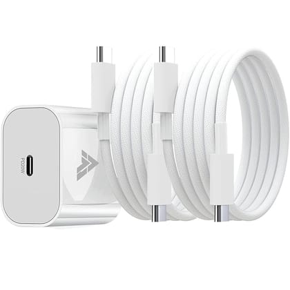 Dr Vaku 20W Fast Charger Adapter, Compatible with iPhone 17, 17 Plus, 17 Pro, 17 Pro Max, iPhone 16, 15 & Other Type-C Devices, with 1M Nylon-Braided Type-C to Type-C Data Cable, PD 2.0 (1 Adapter + 2 Cables)