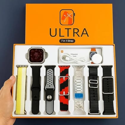 Pulseaura Multicolor Ultra 7-In-1 Smart Watch Combo Waterproof Fitness Tracker With 7 Straps, Wireless Charger & Premium Gift Box